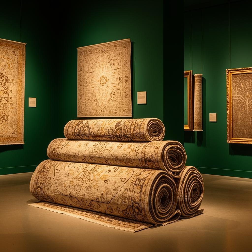 Tapis anciens roulés et présentés en galerie — collection étudiée pour le rachat